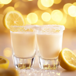 Wedding Cake Shooter in a sugar-rimmed glass with lemon wedge garnish